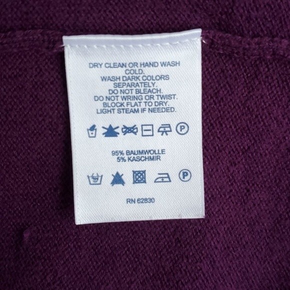 LANDS' END PURPLE V-NECK SWEATER SEQUINS COTTON CASHMERE, SIZE SMALL - Picture 7 of 7